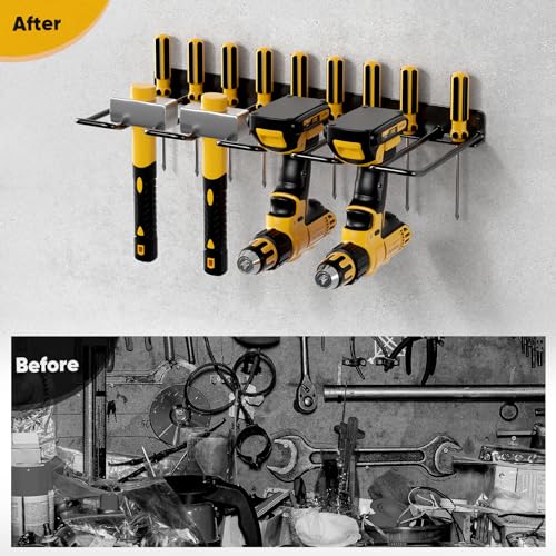 POKIPO Power Tool Organizer, 4 Drill Holder Wall Mount, Heavy Duty Garage Tool Organizer and Storage, Suitable Tool Rack for Tool Room, Workshop, Garage