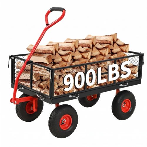 Garvee 900 LB Garden Cart, Heavy Duty Metal Utility Garden Wagon Cart. Red - color: Red, size: 900 Lbs
