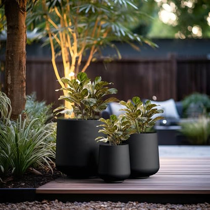 Kante Set of 3 Black Concrete Curved Round Planters for Modern Home - color: Black, size: Set of 3: 15.3" + 11.6" + 8.2" D