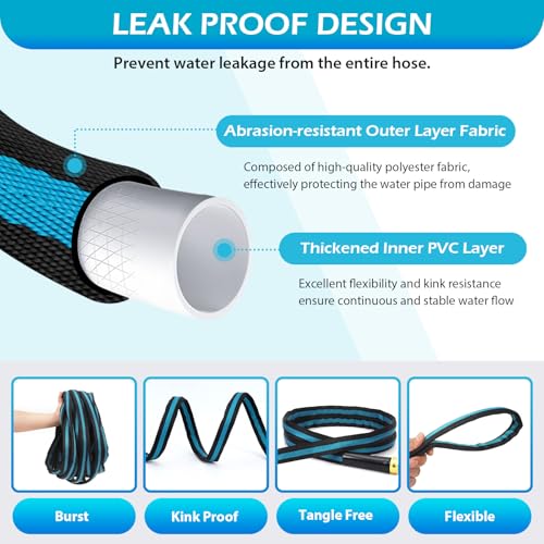 25FT Non-Expandable Garden Hose, Flexible Water Hose with Spray Nozzle, Kink-Resistant, Leakproof 3/4" Brass Connectors, Lightweight & Portable Water Pipe for Yard, Lawn Outdoor - size: 25FT