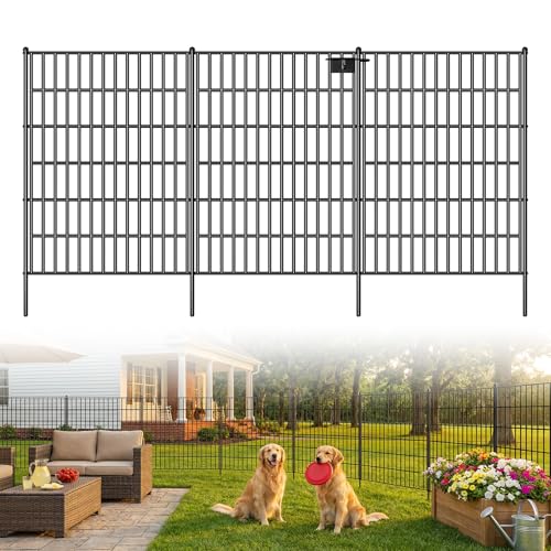 Toolterritary 10 Panels No Dig Decorative Garden Fence with Gate, 40in(H) x 26.0ft(L), Dog Fence Outdoor for Yard - Rustproof Metal Animal Barrier Fencing for Patio, Flower Bed - size: 40 in(H)×29.5in(L)