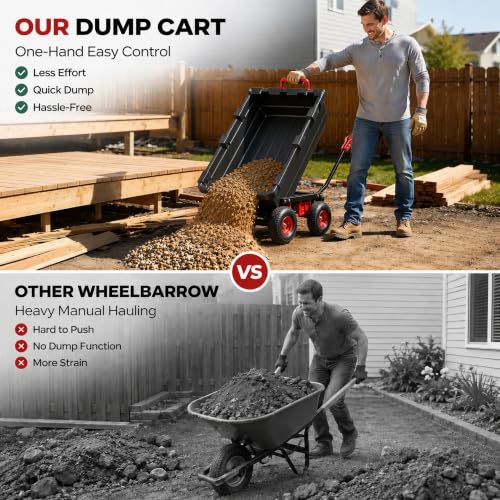 Autodaya 1400lbs Garden Dump Cart, Heavy Duty Wheelbarrow Wagon with Hitch - color: 1400lb|jet Black+red