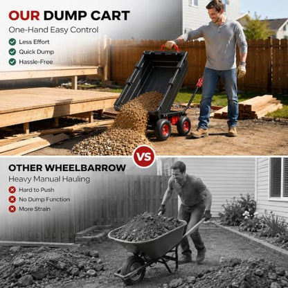 Autodaya 1400lbs Garden Dump Cart, Heavy Duty Wheelbarrow Wagon with Hitch - color: 1400lb|jet Black+red