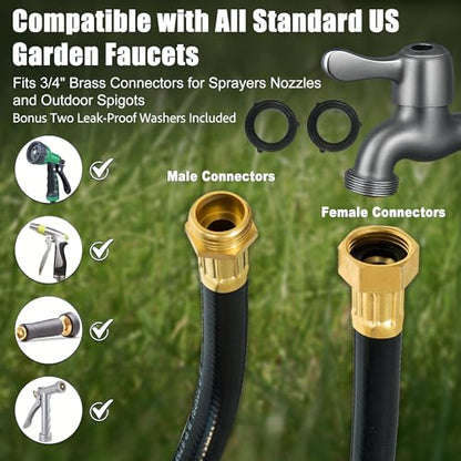 15FT PVC Hybrid Garden Hose, 5/8 in Black Hose, Brass Fittings - size: 15FT ( Male - Female )