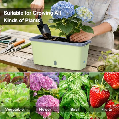 Oliz Window Box Planter 4 Packs, 14 Inches Rectangle Flower Pots with Breathable Drainage Holes, Pots for Vegetables, Herbs, Flowers, Garden Windowsill Balcony (Green & Grey) - color: Green & Grey