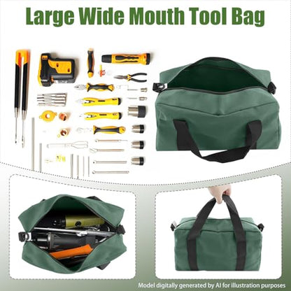 Small Tool Bag, Close Top Wide Mouth Tool Organizer Bag, Large Tool Bags - color: DarkGreen, size: 20 Inch
