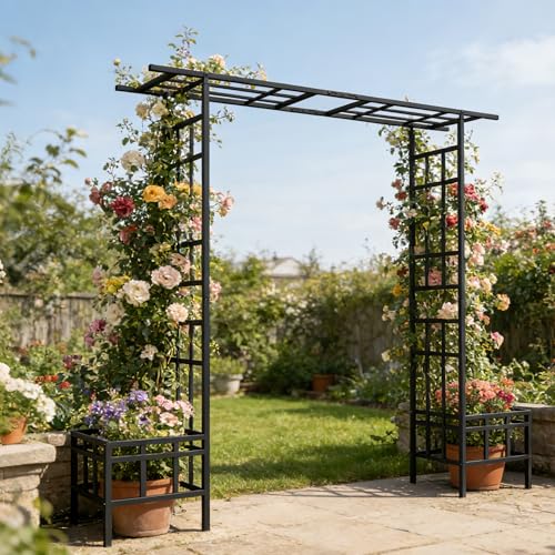 Black Heavy‑Duty Rustproof Galvanized Steel Garden Arch with Planters