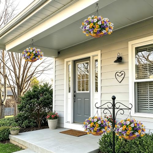 2 Set Artificial Hanging Flowers with Basket for Outdoor Decor - color: Pansy