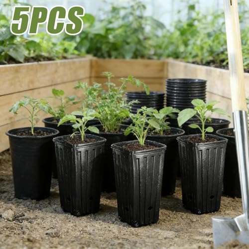 5Pcs Square Tree Pot with Drainage Holes Starting Pots for Indoor Outdoor Plastic Deep Nursery Treepots Seedling Flower Plant Contain ﻿ (5Pcs,9x29cm) - color: 5pcs,9x29cm