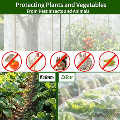 Garden Netting Pest Barrier 4x25FT Ultra Fine Insect Netting for Garden Raised Beds, Plant Net Mesh Cover for Garden Protection, Bird Bug Net, Greenhouse Row Cover Nets for Vegetables Fruits Flowers