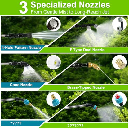 2 Gallon Battery Powered Backpack Sprayer - Rechargeable Electric Garden Sprayer, Comes with an Extra 10FT Hose, 2 Speed Modes, 6 Nozzles, Telescopic Wand, Backpack & Shoulder Sprayer for Lawn Yard - color: Green-White