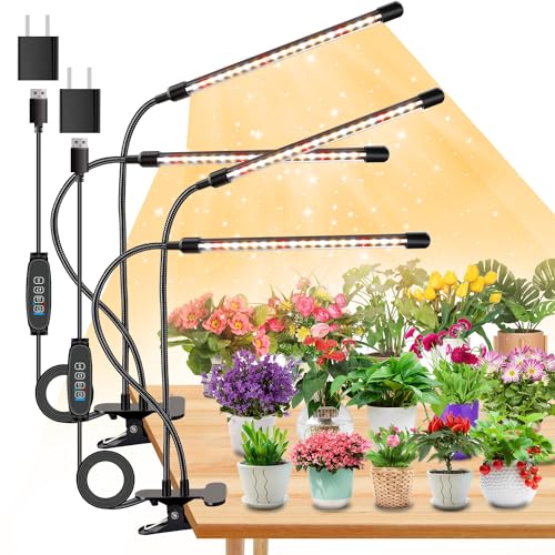 Grow Lights for Indoor Plants, Full Spectrum 2 Head Clip Plant Lights - size: 2 Head 2 Pack