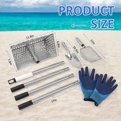 Sand Flea Rake, Shark Tooth Sifter ,65" Long Handle Stainless Sand Sifter