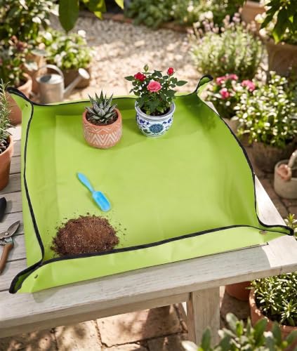 1 Pcs Repotting Gardening Mat for Indoor Portable 20" Waterproof Potting Tray Foldable Succulent Potting Mat - color: Green