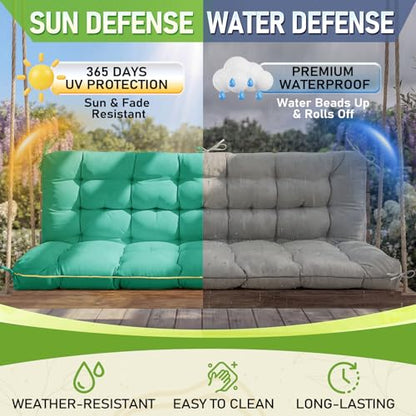 Oxford Fabric Swing Cushions with Backrest & Tie Straps for Patio Bench - color: Aqua Blue