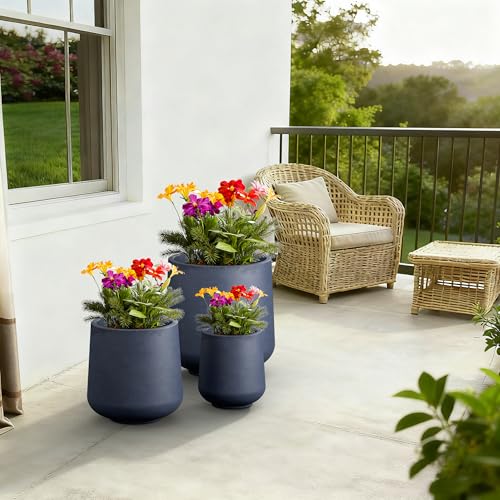 Kante Set of 3 Charcoal Concrete Curved Planters 16.5" 13" 9.4" Dia - color: Charcoal, size: Set of 3: 15.3" + 11.6" + 8.2" D
