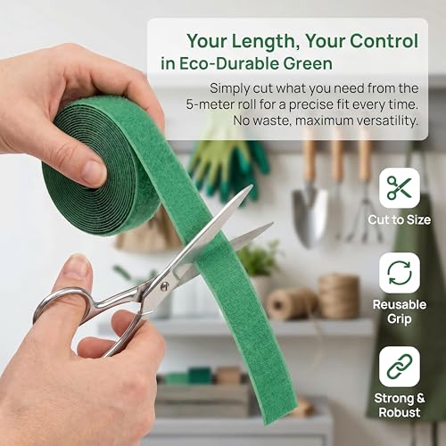 1 Roll 5m/196inch Hook And Loop Garden Plant Ties Tape, Reusable And Adjustable Fastener For Strong Support In Indoor/Outdoor Gardening, Thicker Design For Tomato Vines & Growing Plants