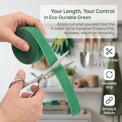 1 Roll 5m/196inch Hook And Loop Garden Plant Ties Tape, Reusable And Adjustable Fastener For Strong Support In Indoor/Outdoor Gardening, Thicker Design For Tomato Vines & Growing Plants