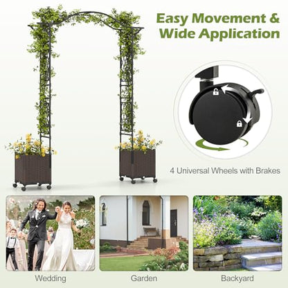IRONMAX 8.2FT Metal Garden Arch with Planters, Arbor for Climbing Plants - size: 82" x 16" x 99"