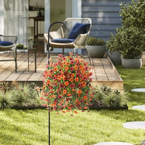 IINQCMY Artificial Flowers Fall Hanging Baskets Outdoors Fake Mums - color: Orange Brown