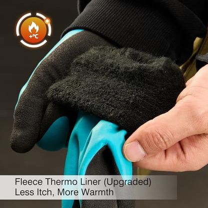 COOLJOB 1 Pair Winter Waterproof Gardening Work Gloves with grip, M - color: Fleece/Blue, size: Medium (Pack of 1)