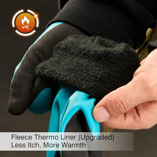 COOLJOB 2 Pairs Winter Waterproof Gardening Work Gloves with grip, M - color: Fleece/Blue, size: Medium (Pack of 2)