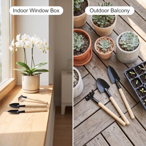 6PCS Garden Hand Tools Set Wooden Handle Mini Shovel Rake - color: Mini Small Size 6-Piece Set