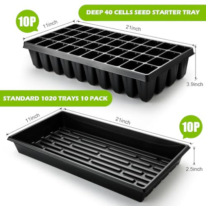 RooTrimmer 10 Pack 1020 Seed Starter Trays and 10 Pcs 40 Cell Plug Trays, Thick Durable Seedling Plastic Nursery Tray for TD542 1020 Tray Germination (10 Sets) - size: 40 Cells