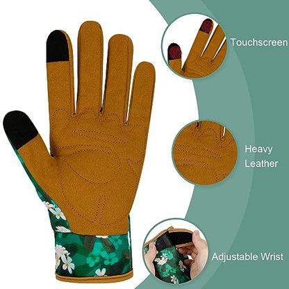 Leather Gardening Gloves for Women Garden Gloves Thorn Proof Heavy Duty Gloves Women Gardening Gift - color: Color a