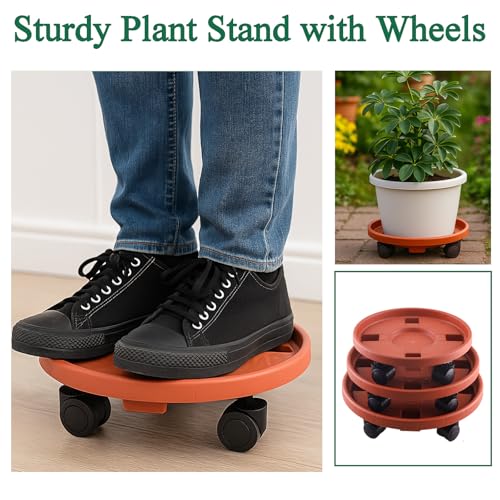 Rolling Plant Stand Outdoor 3 Pack 14 Inch Plant Caddy with Wheels, Red - color: Red, size: 14 inch
