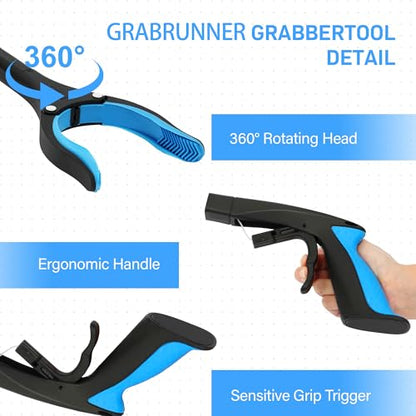 2 Pack 32 inch GrabRunner Reacher Grabber Tool with Strong Magnetic and Swivel Head (New Blue) - color: Blue(pack of 2)
