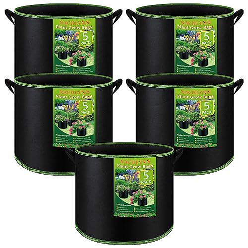 NACHLYNN 5-Pack 15 Gallon Grow Bags Thickened Nonwoven Fabric Pots Heavy Duty Aeration Fabric Pots with Handles Plant for Gardening Fruits Flowers Plant - size: 15