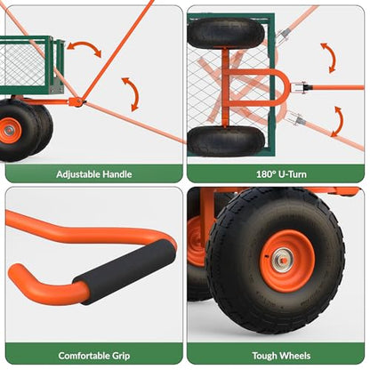 Hipicute 900 LBS Garden Cart Steel, 3 in 1 Heavy-Duty Folding Utility Wagon with Removable Sides, 180° Rotating Handle & 10 inch Tires for Outdoor, Farm, Yard, Lawn and Garden - size: 900 LBS