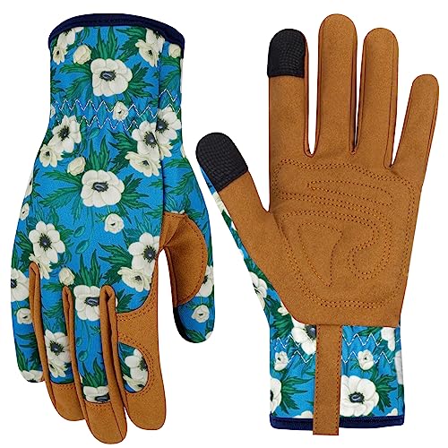Leather Gardening Gloves for Women Thorn Proof Garden Gloves Touch Screen Working Gloves Gifts - color: Colorn, size: Medium