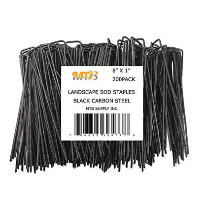 200 Pack 8x1 inch 11GA(0.12inch) Landscape Staples Garden Stakes Fence Netting Pins Ground Spikes Sod Cover Fabric Pegs Steel Uncoated - size: 8"x1" 11GA Black 200Pack