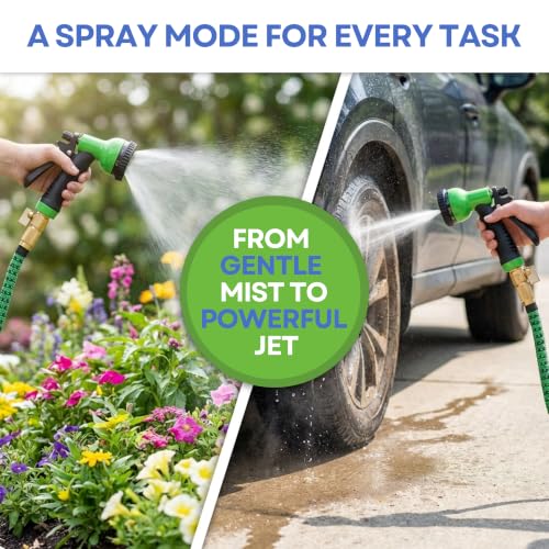 J&B XpandaHose 75ft Expandable Garden Hose, Lightweight, Brass Connectors - color: Green/Black, size: 75ft
