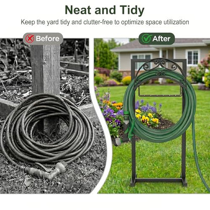 Garden Hose Holder – Freestanding Water Hose Reel Stand Heavy Duty Metal, Outdoor Hose Storage Rack for 150-160FT, Portable Water Hose Holder for Outside Yard Patio Lawn