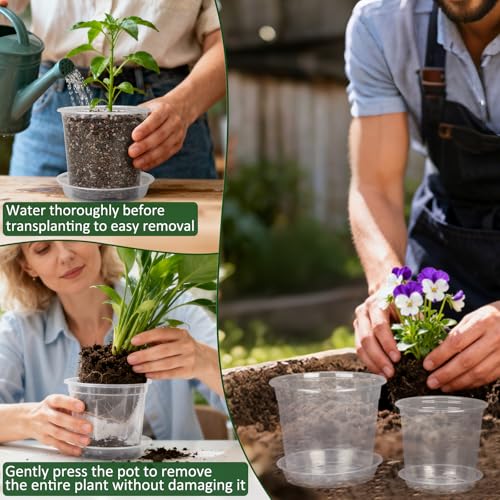 10/8/6/4 Inch Clear Nursery Pots with Drainage Holes and Saucers, 12 Pack Large Clear Pots for Plants Variety Pack, Plastic Nursery Pots for Succulents, Seedings, Herbs, Flowers, Vegetables - size: 4/6/8/10 inch
