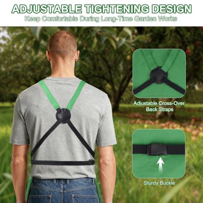 Garden Apron,Harvest Aprons with Drawstring Bag and Pockets for Women and Men,Canvas Fruit Picking Apron - color: Green