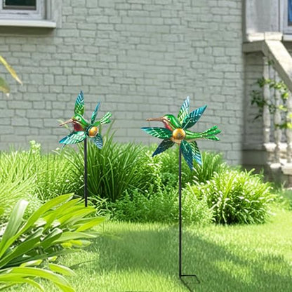 2 Pack Solar Wind Spinners, Hummingbird Metal Garden Stake Outdoor Decor - size: 2.5 ft