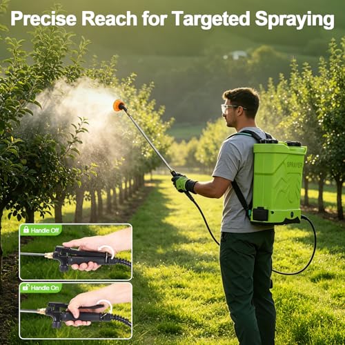 Battery Powered Backpack Sprayer 5.3 Gallon,Electric Garden Sprayer with 100 PSI Adjustable Pressure, Rechargeable 21V 2.6Ah Battery,8 Nozzles (Includes Telescopic Wand) for Lawn,Yard,Garden - color: Green