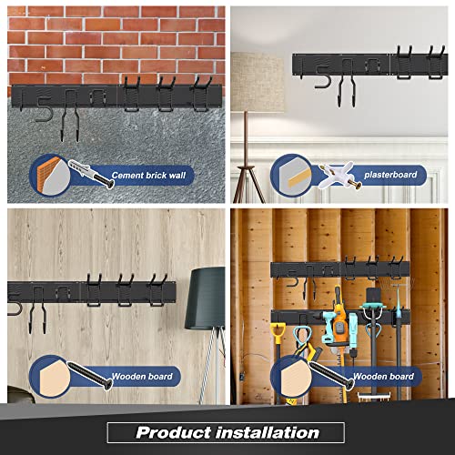 Sttoraboks Garage Wall Organizer, Heavy Duty Tool Hangers for Garage Wall with 8 Double Hooks & 3 Rails, Tool Organizer Wall Mount, Garage Hanging Storage Rack for Shovel, Rake, Broom and Ski Gear - size: 51inch 3 panels+8 hooks