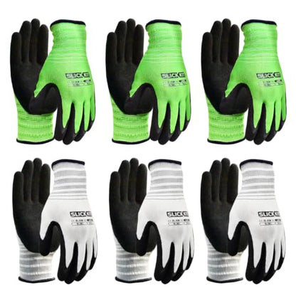 6 Pairs Gardening Gloves for Women & Men, Spring Green & White - size: Large/9