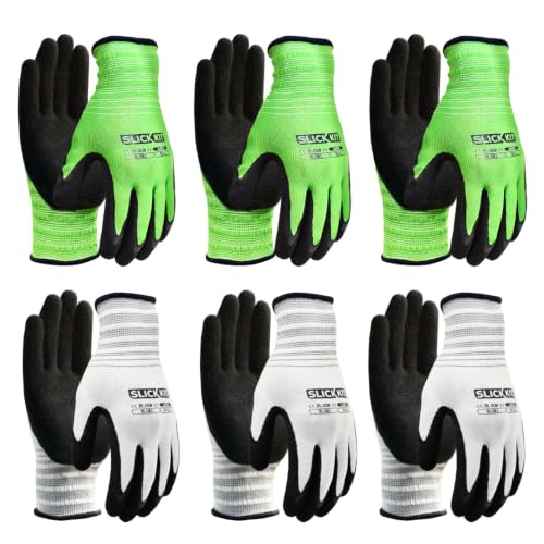 6 Pairs Gardening Gloves for Women & Men, Spring Green & White - size: Large/9
