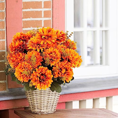 Large Fall Flowers Artificial Mums 2 Pcs 18 Heads Silk Chrysanthemums Fake Mums Faux Floral Bouquet Arrangements for Home Decor Indoor Outdoors Planter Pots Porch Wedding Autumn Decoration - color: Fall Color