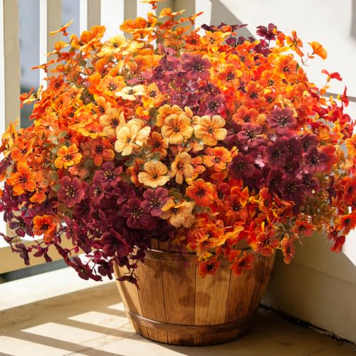 20 Bundles Fall Artificial Flowers UV Resistant Outdoor Autumn Porch Decor - color: Fall(orange,yellow,burgundy,golden Yellow)