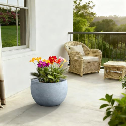Kante Large Round Bowl Blue Gray Concrete Planter 20" Dia, Outdoor - color: Gray, size: 19.9" d