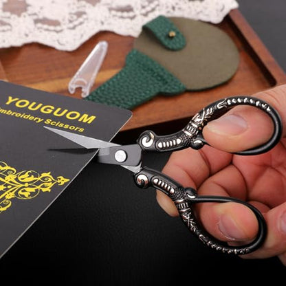 YOUGUOM Small Crochet Scissors, Mini Sewing Shears with Cover - color: Black