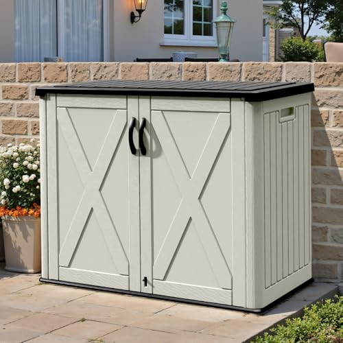 Patiowell Resin Outdoor Storage Cabinet, 26 Cu.ft Horizontal Storage Shed - color: Brown, size: 26 Cu FT Cabinet