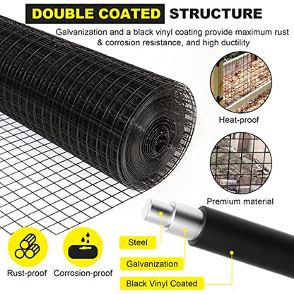 24'' x100' 1inch Hardware Cloth16 Gauge Black Vinyl Coated Welded Fence Mesh for Home and Garden Fence and Home Improvement Project (24'' x 100') - size: 24inchx100ft